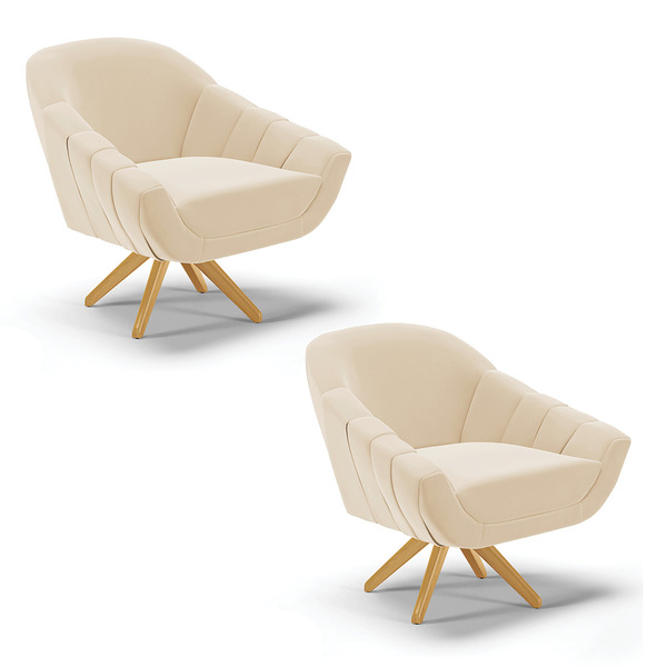 Kit 02 Poltronas Giratória Giovana Suede Base Madeira Ma30 D0