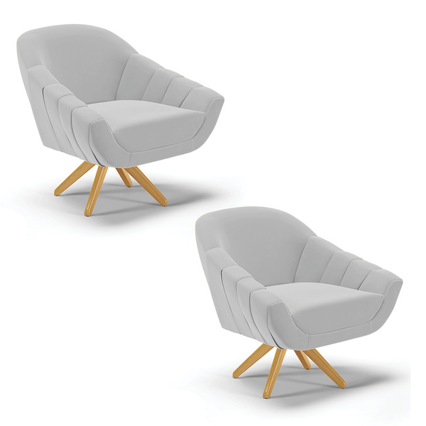 Kit 02 Poltronas Giratória Giovana Suede Base Madeira Ma30 D0