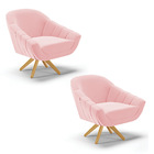 Kit 02 Poltronas Giratória Giovana Suede Base Madeira Ma30 D0