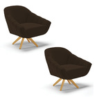Kit 02 Poltronas Giratória Giovana Suede Base Madeira Ma30 D0