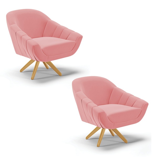 Kit 02 Poltronas Giratória Giovana Suede Base Madeira Ma30 D0