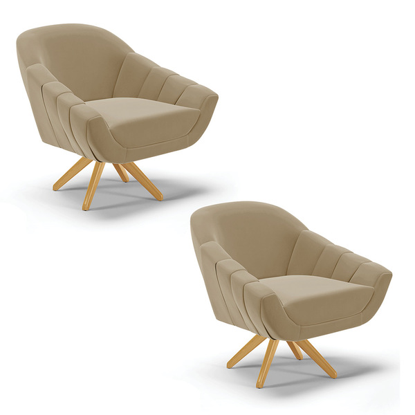 Kit 02 Poltronas Giratória Giovana Suede Base Madeira Ma30 D0