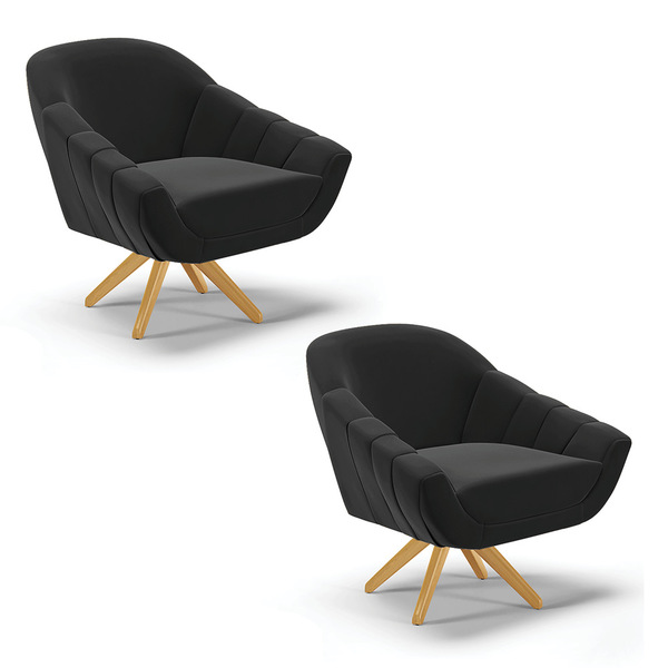 Kit 02 Poltronas Giratória Giovana Suede Base Madeira Ma30 D0