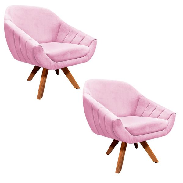 Kit 02 Poltronas Giratória Giovana Suede Base Madeira Mm30 D0