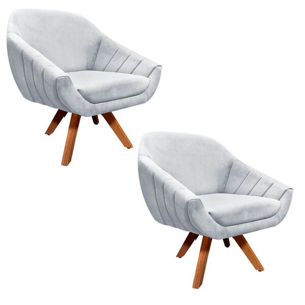 Kit 02 Poltronas Giratória Giovana Suede Base Madeira Mm30 D0