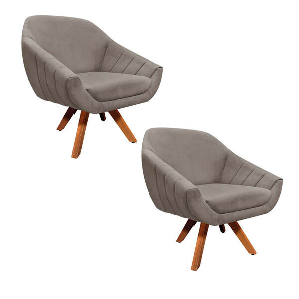 Kit 02 Poltronas Giratória Giovana Suede Base Madeira Mm30 D0