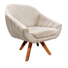 Kit 02 Poltronas Giratória Giovana Suede Bege Base Madeira Mm