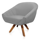 Kit 02 Poltronas Giratória Giovana Suede Cinza Base Madeira M