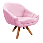Kit 02 Poltronas Giratória Giovana Suede Rosa Bebê Base Madei