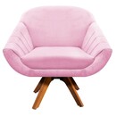 Kit 02 Poltronas Giratória Giovana Suede Rosa Bebê Base Madei
