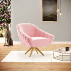 Kit 02 Poltronas Giratória Giovana Suede Rosa Bebê Base Madei