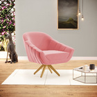 Kit 02 Poltronas Giratória Giovana Suede Rosê Base Madeira Ma