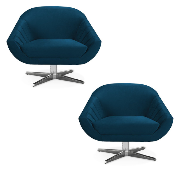 Kit 02 Poltronas Giratória Giovana Veludo Azul Marinho Base C