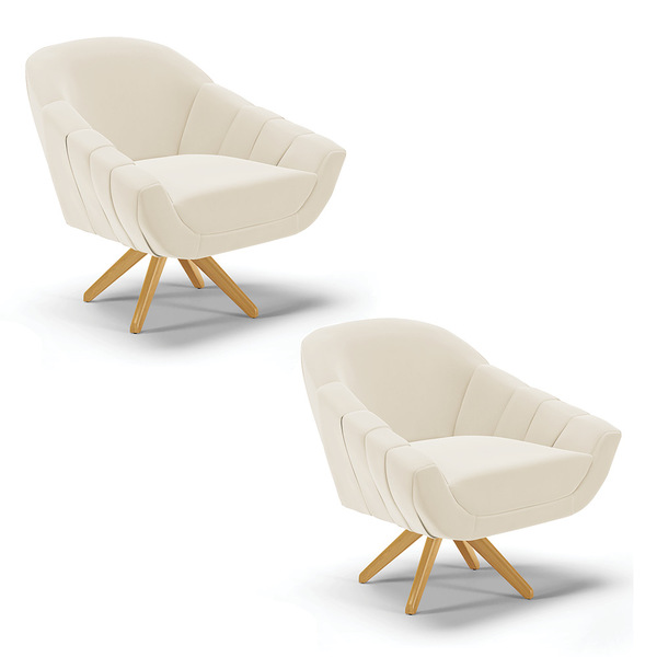 Kit 02 Poltronas Giratória Giovana Veludo Base Madeira Ma30 D