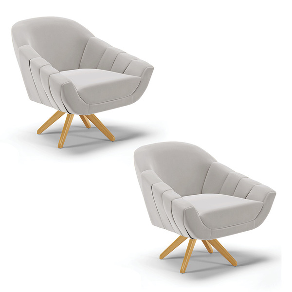 Kit 02 Poltronas Giratória Giovana Veludo Base Madeira Ma30 D