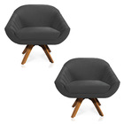 Kit 02 Poltronas Giratória Giovana Veludo Base Madeira Mm30 -