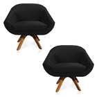 Kit 02 Poltronas Giratória Giovana Veludo Base Madeira Mm30 D