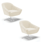 Kit 02 Poltronas Giratória Giovana Veludo Bege Base Cromada D