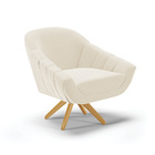 Kit 02 Poltronas Giratória Giovana Veludo Bege Base Madeira M