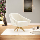 Kit 02 Poltronas Giratória Giovana Veludo Bege Base Madeira M