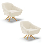 Kit 02 Poltronas Giratória Giovana Veludo Bege Base Madeira M