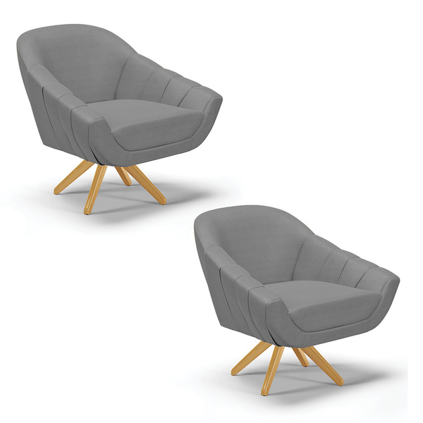 Kit 02 Poltronas Giratória Giovana Veludo Luxo Base De Madeir