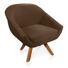 Kit 02 Poltronas Giratória Giovana Veludo Marrom Base Madeira