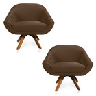 Kit 02 Poltronas Giratória Giovana Veludo Marrom Base Madeira