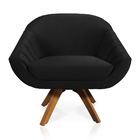 Kit 02 Poltronas Giratória Giovana Veludo Preto Base Madeira