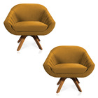 Kit 02 Poltronas Giratória Giovana Veludo Sisal Base Madeira