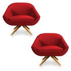 Kit 02 Poltronas Giratória Giovana Veludo Vermelho Base Madei