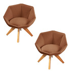 Kit 02 Poltronas Giratória Jaspe Linho Terracota Base De Made