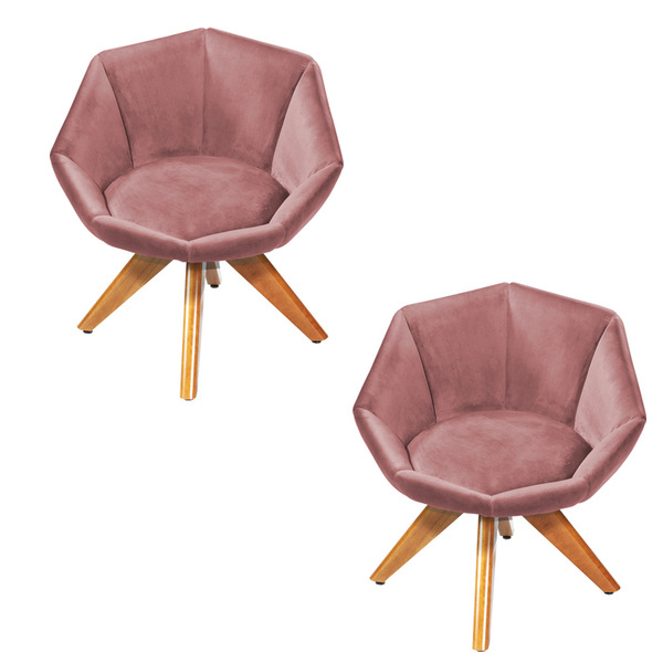 Kit 02 Poltronas Giratória Jaspe Veludo Base De Madeira - D'r