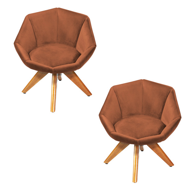 Kit 02 Poltronas Giratória Jaspe Veludo Base De Madeira - D'r