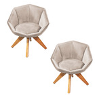 Kit 02 Poltronas Giratória Jaspe Veludo Base De Madeira - D'r