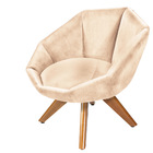 Kit 02 Poltronas Giratória Jaspe Veludo Perola Base De Madeir