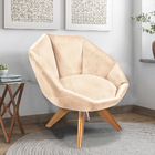 Kit 02 Poltronas Giratória Jaspe Veludo Perola Base De Madeir