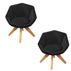 Kit 02 Poltronas Giratória Jaspe Veludo Preto Base De Madeira
