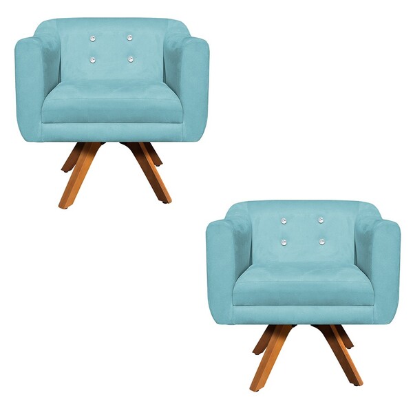 Kit 02 Poltronas Giratória Julia Suede Azul Turquesa Com Stra