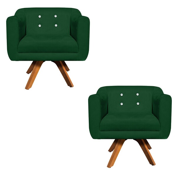 Kit 02 Poltronas Giratória Julia Suede Verde Com Strass Base