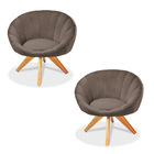 Kit 02 Poltronas Giratória Lina Veludo Base De Madeira - D'ro