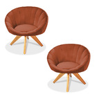 Kit 02 Poltronas Giratória Lina Veludo Falu Base De Madeira -