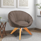 Kit 02 Poltronas Giratória Lina Veludo Grafite Base De Madeir