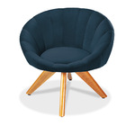 Kit 02 Poltronas Giratória Lina Veludo Marinho Base De Madeir