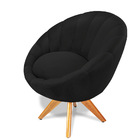 Kit 02 Poltronas Giratória Lina Veludo Preto Base De Madeira