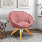 Kit 02 Poltronas Giratória Lina Veludo Rosa Base De Madeira -