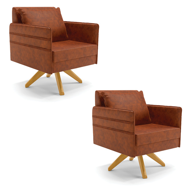 Kit 02 Poltronas Giratória Mari Corano Nozes Base De Madeira