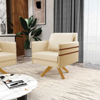 Kit 02 Poltronas Giratória Mari Corino Bege Base De Madeira M