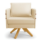 Kit 02 Poltronas Giratória Mari Corino Bege Base De Madeira M