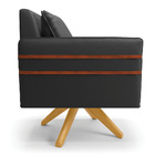 Kit 02 Poltronas Giratória Mari Corino Preto Base De Madeira